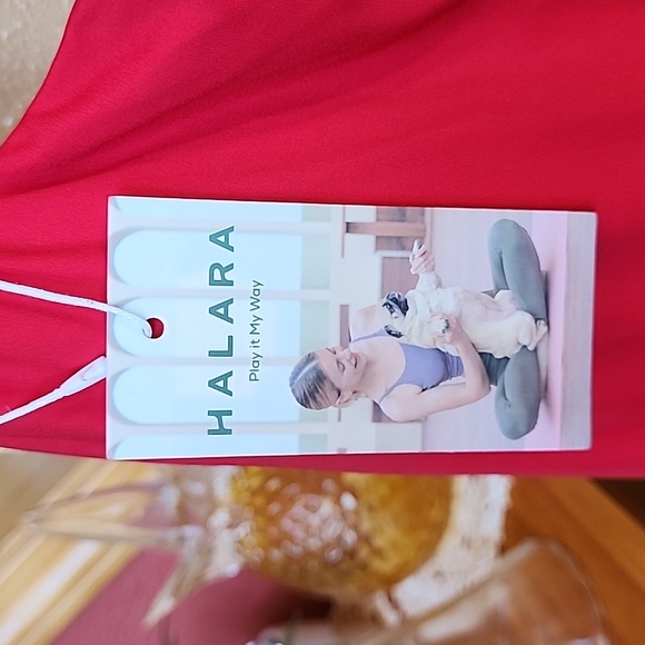 NWT Halara u-neck backless twisted cut-out red Barre & Ballet dress size medium - Picture 9 of 15